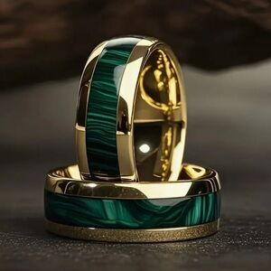 1pc Gold and Green Malachite-Inlay Women's/Men engagement Band